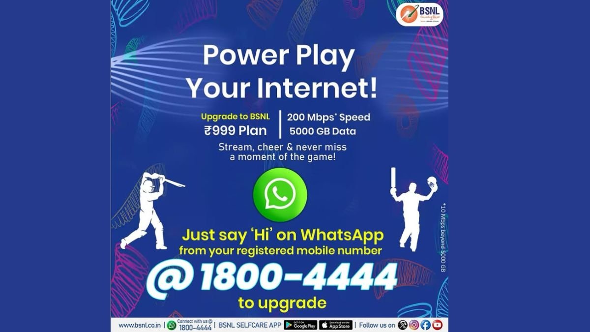 बीएसएनएल ने 200 एमबीपीएस की गति के साथ 999 ब्रॉडबैंड प्लान और क्रिकेट प्रशंसकों के लिए 5000 जीबी डेटा लॉन्च किया