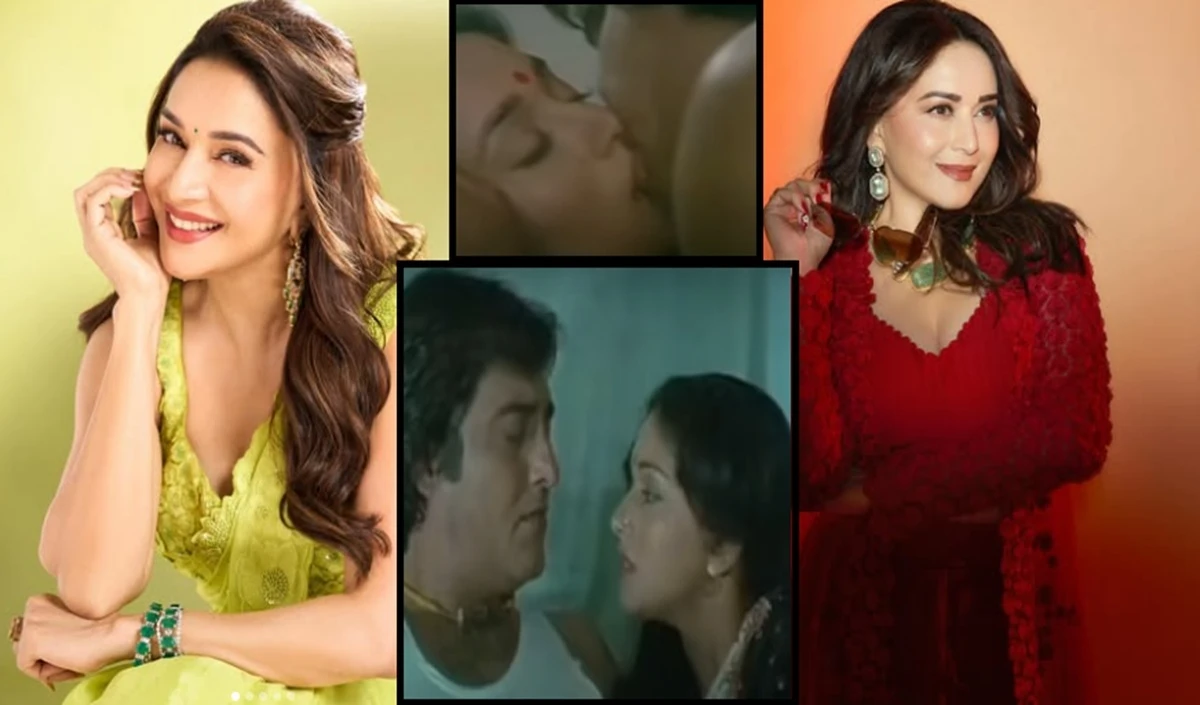 विनोद खन्ना, मधुरी दीक्षित, विनोद खन्ना के साथ अंतरंग दृश्य देते हुए, पांच -मिनट चुंबन के दौरान, अभिनेत्री के होंठों को काटते हुए खो गए थे …