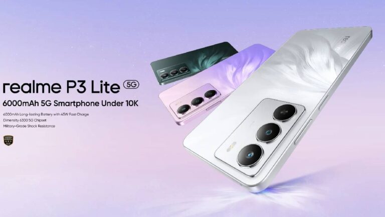 Realme P3 Lite 5G, जिसमें 6,000mAh की बैटरी है, जो भारत में 12,999 रुपये से शुरू हुई है