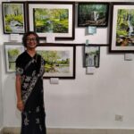 तिरुवनंतपुरम में प्रदर्शन पर डॉ. उषा शाजहां की पेंटिंग परिचित का जश्न मनाती हैं