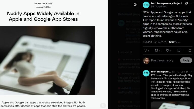 Google Play और Apple App Store पर दर्जनों AI Nudify ऐप्स पाए गए, जो डीपफेक इमेज बनाते हैं