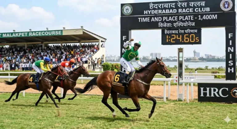 हैदराबाद रेस परिणाम: एस्पियोनेज की शानदार जीत, टाइम एंड प्लेस प्लेट पर किया ऐतिहासिक कब्जा