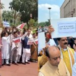 हंगामेदार सत्र के दौरान संसद के बाहर केंद्र बनाम विपक्ष का विरोध प्रदर्शन