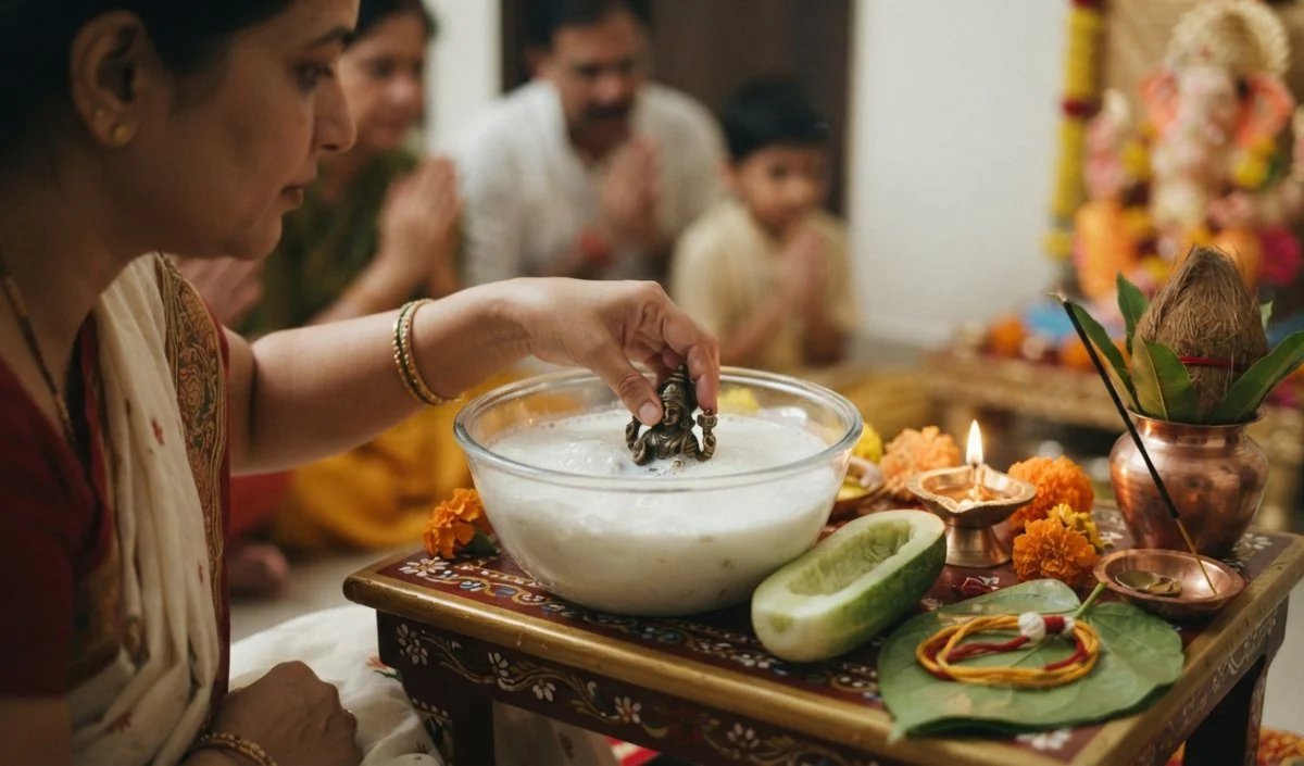 अनंत चतुर्दशी की परंपरा समुद्र मंथन, पंचामृत में भगवान को खोजने की रस्म से जुड़ी है।