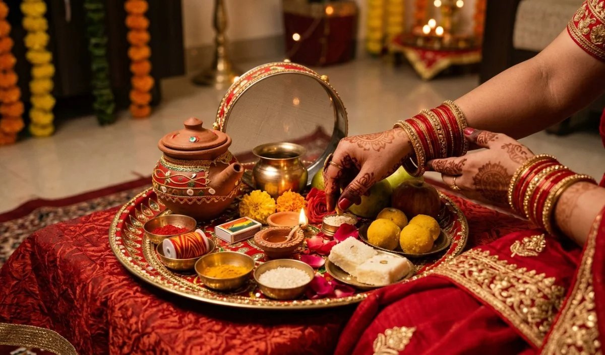 करवा चौथ 2026: मिट्टी के करवा से लेकर छलनी तक पूजा की थाली में रखें ये सामग्री.