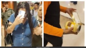 नोएडा के डीएलएफ मॉल से घी और रिफाइंड तेल चोरी करते हुए महिला रंगे हाथ पकड़ी गई।
