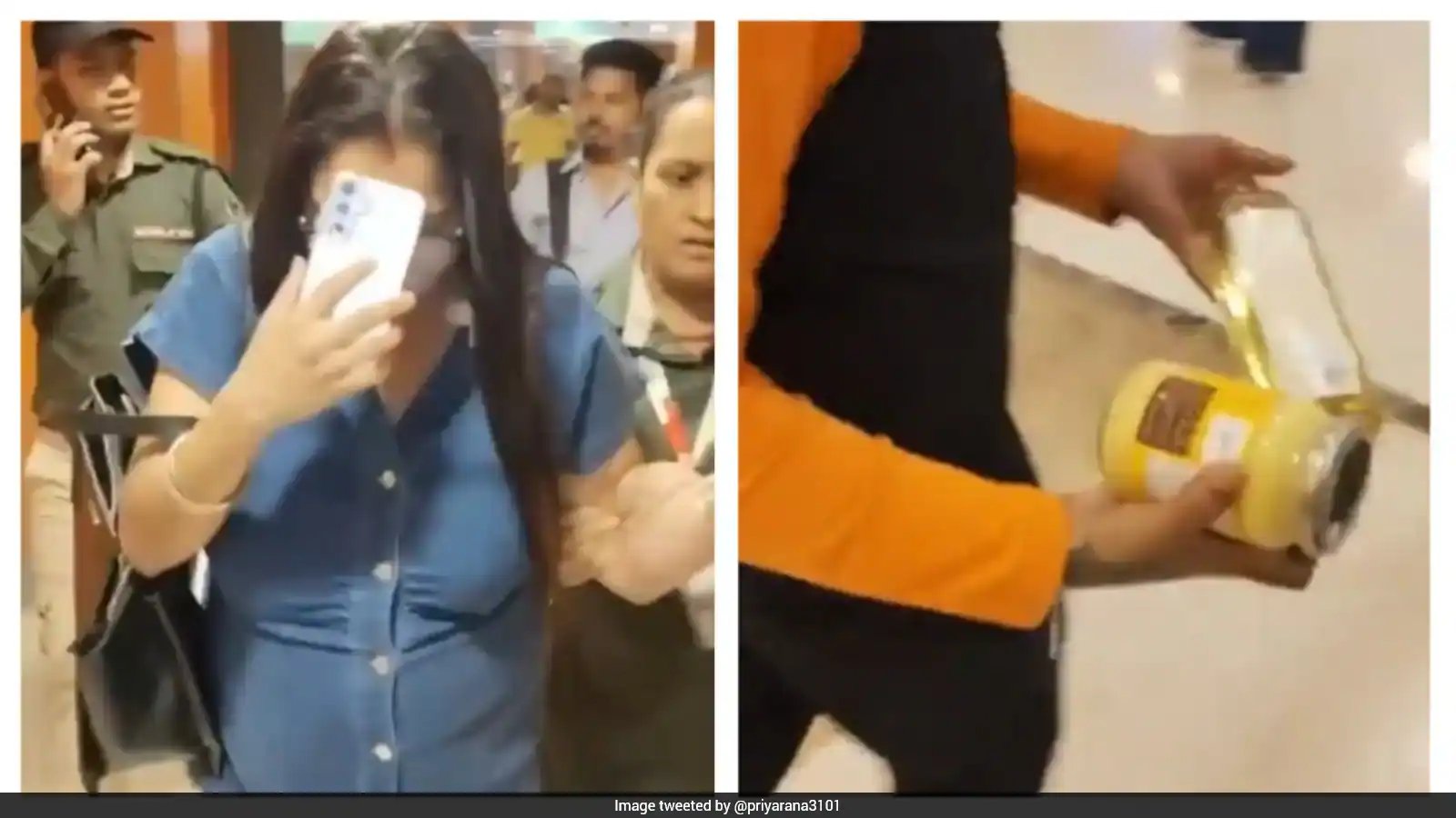 नोएडा के डीएलएफ मॉल से घी और रिफाइंड तेल चोरी करते हुए महिला रंगे हाथ पकड़ी गई।